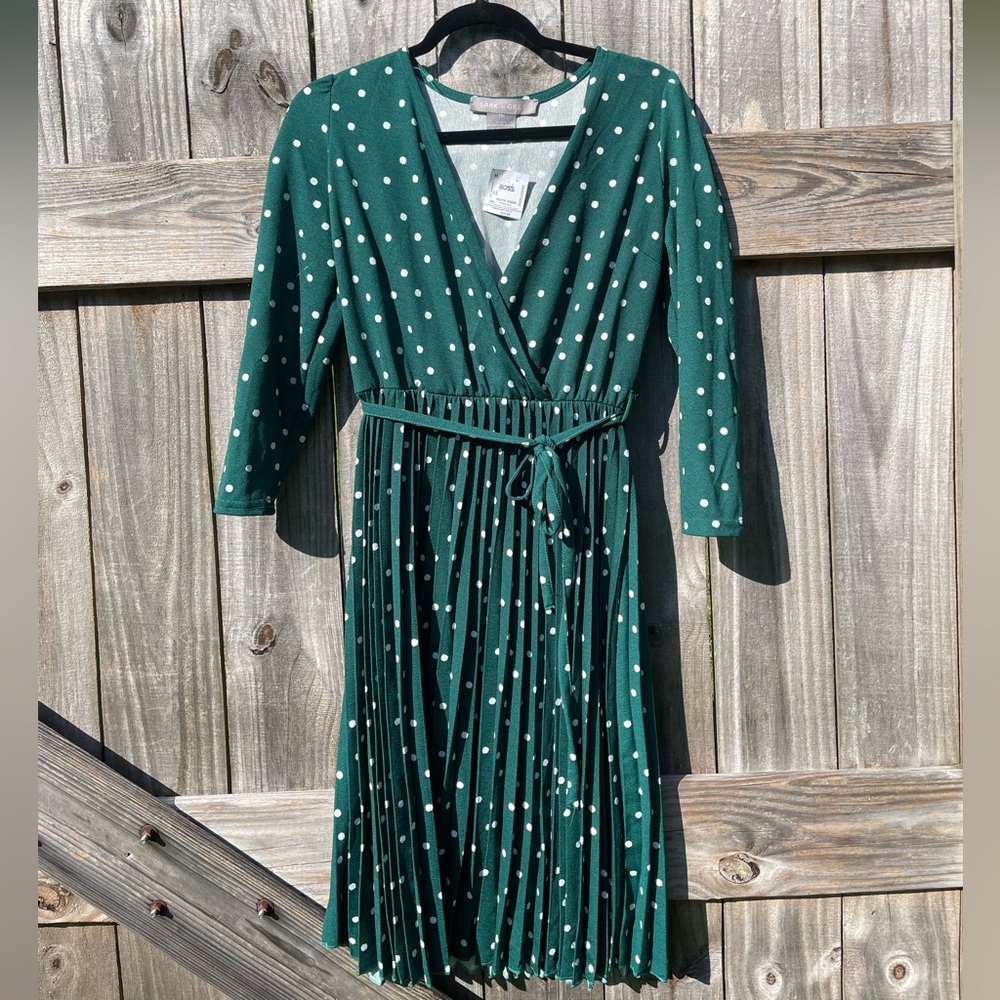 Lark & Gray Teal Polka Dot Midi Dress Sz MP